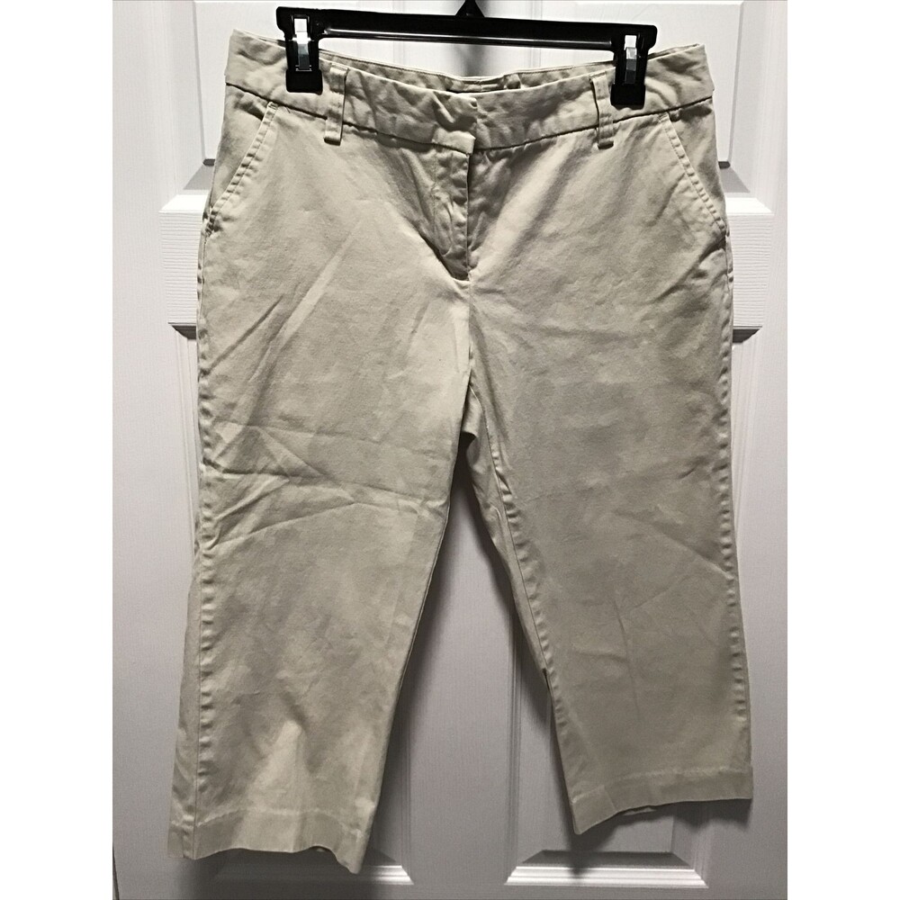 EUC DAISY FUENTES Khaki Beige STRETCH TWILL CAPRI CROPPED PANTS Women's Sz 10